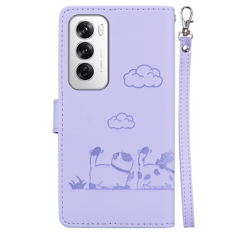 For OPPO Reno12 5G Global Cute Cats RFID Leather Phone Case