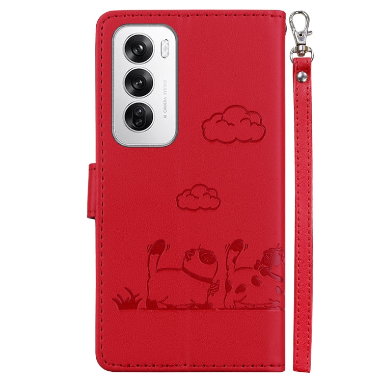 For OPPO Reno12 5G Global Cute Cats RFID Leather Phone Case