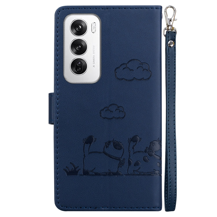 For OPPO Reno12 5G Global Cute Cats RFID Leather Phone Case