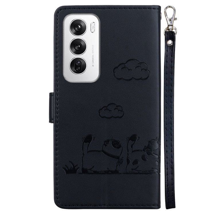 For OPPO Reno12 5G Global Cute Cats RFID Leather Phone Case