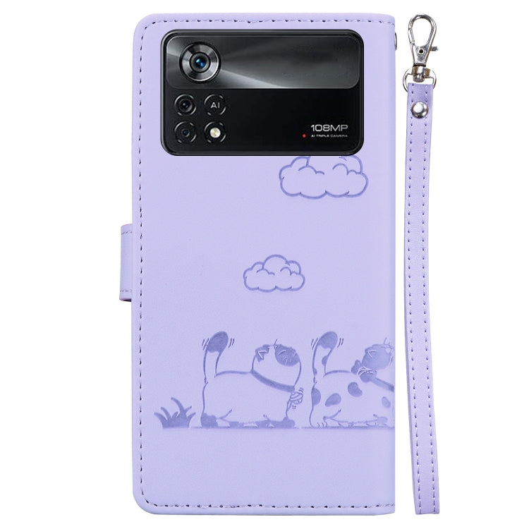 For Xiaomi Poco X4 Pro 5G Cute Cats RFID Leather Phone Case