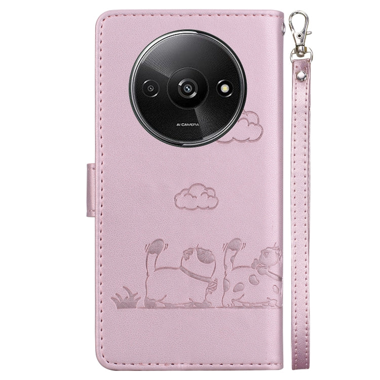 For Redmi A3 Cute Cats RFID Leather Phone Case