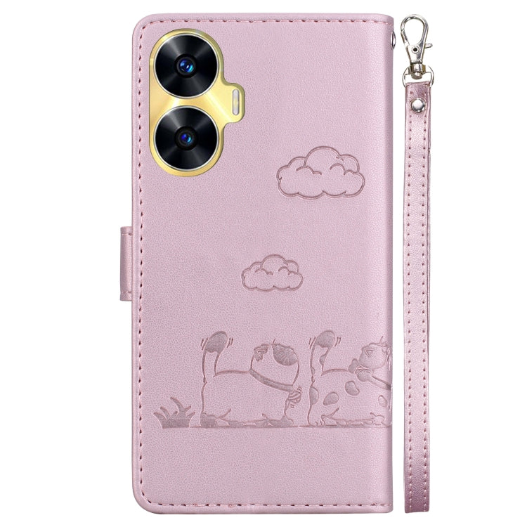 For Realme C55 Cute Cats RFID Leather Phone Case