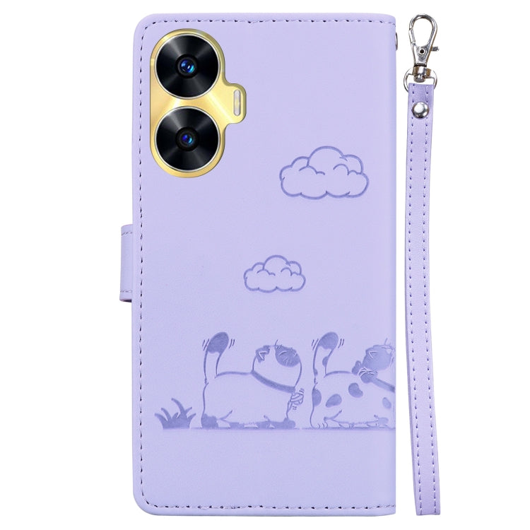 For Realme C55 Cute Cats RFID Leather Phone Case