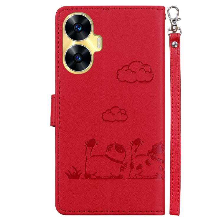 For Realme C55 Cute Cats RFID Leather Phone Case