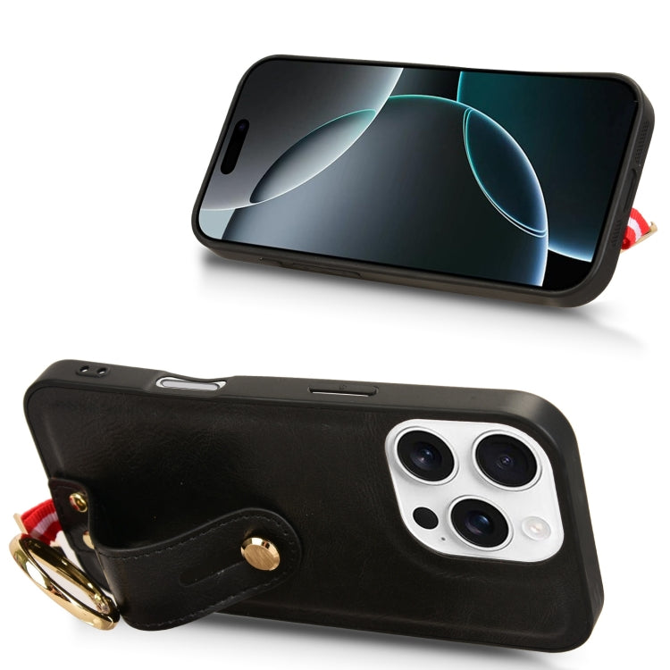 For iPhone 16 Pro Max Wristband Leather Back Phone Case