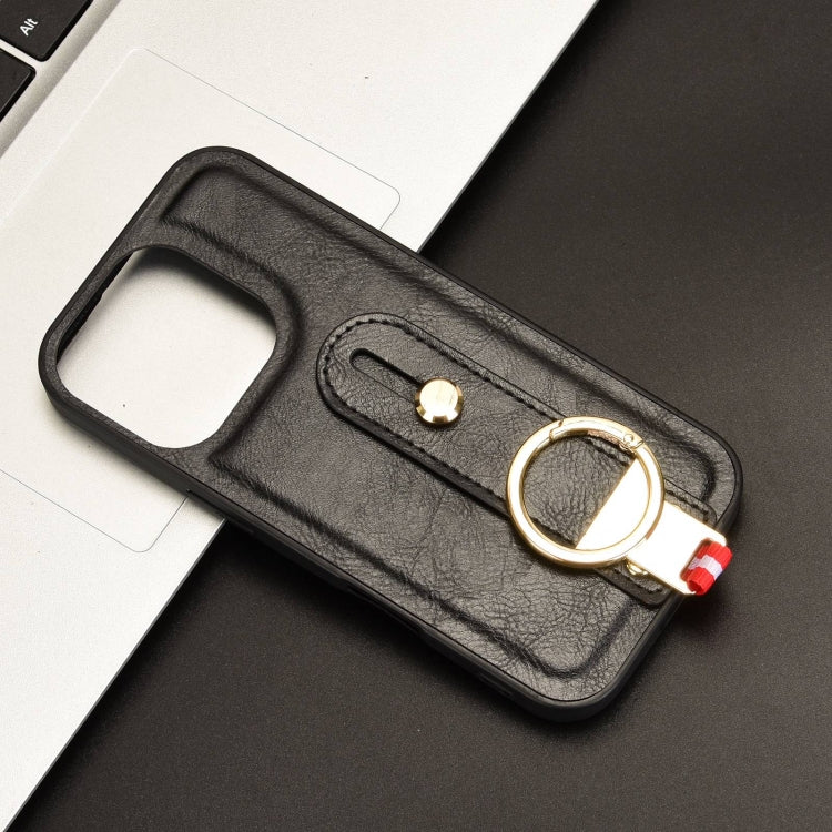 For iPhone 16 Pro Max Wristband Leather Back Phone Case