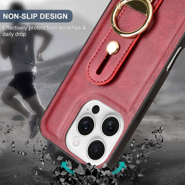For iPhone 16 Pro Max Wristband Leather Back Phone Case