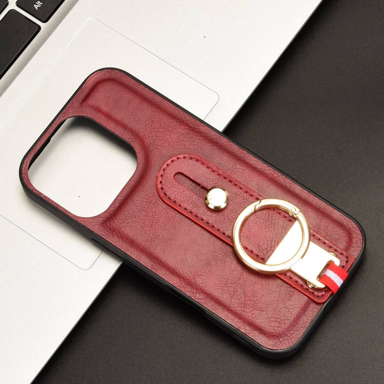 For iPhone 16 Pro Max Wristband Leather Back Phone Case