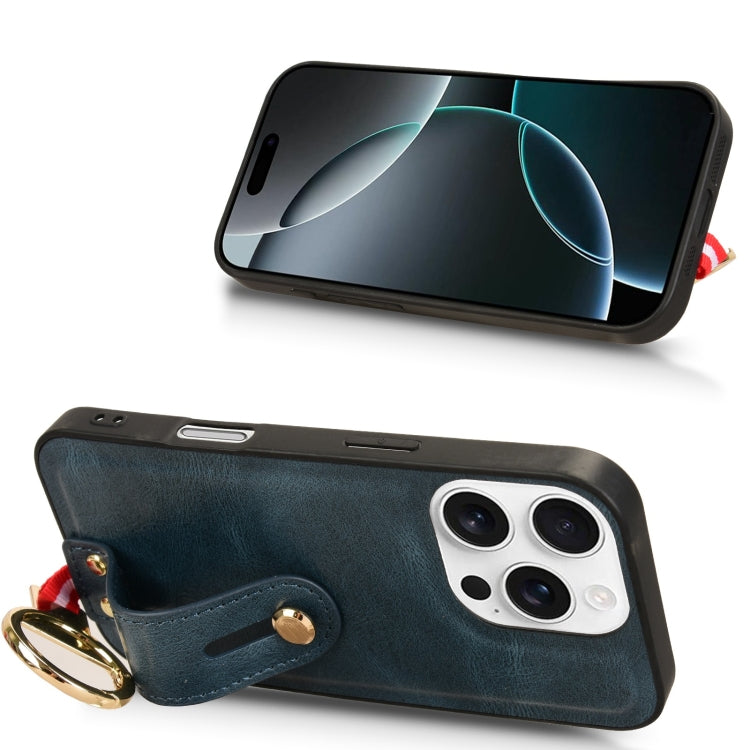 For iPhone 16 Pro Max Wristband Leather Back Phone Case