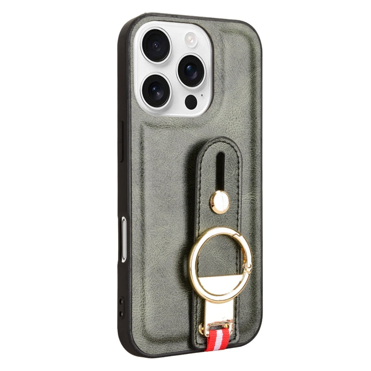 For iPhone 16 Pro Max Wristband Leather Back Phone Case