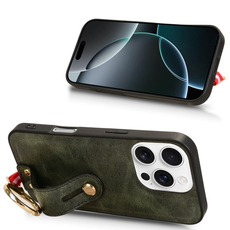 For iPhone 16 Pro Max Wristband Leather Back Phone Case