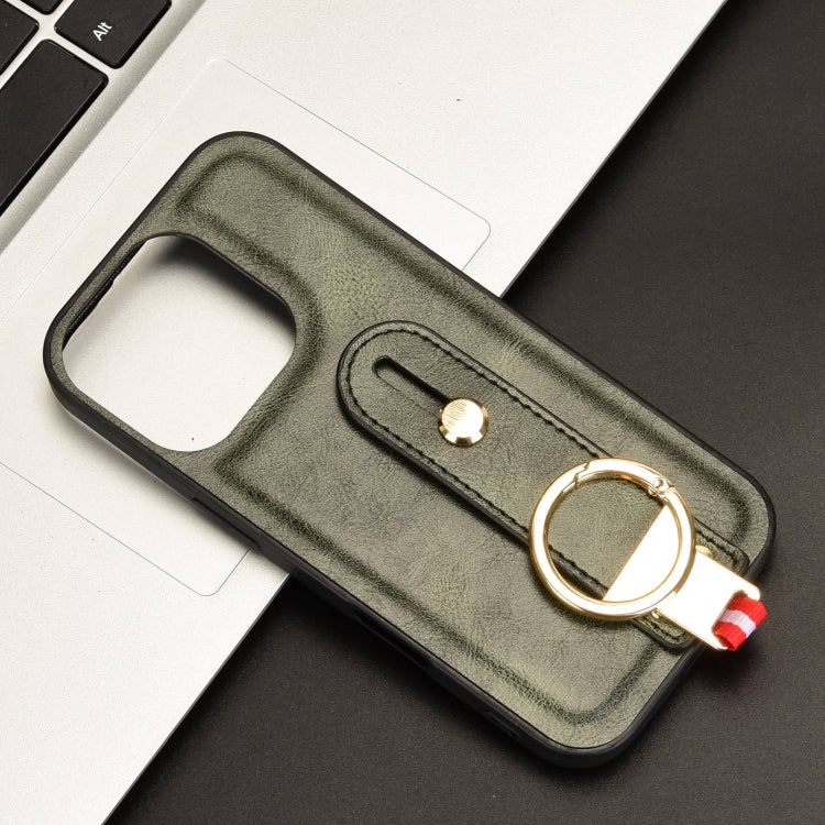 For iPhone 16 Pro Max Wristband Leather Back Phone Case