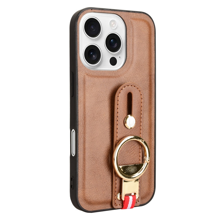 For iPhone 16 Pro Max Wristband Leather Back Phone Case
