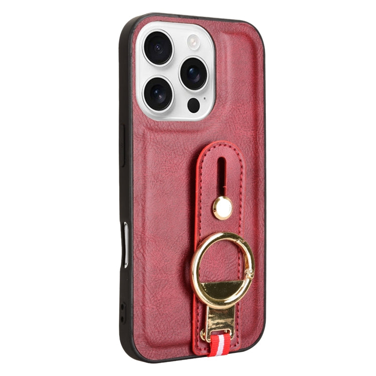 For iPhone 16 Pro Wristband Leather Back Phone Case