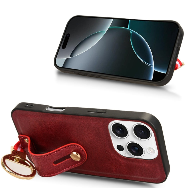 For iPhone 16 Pro Wristband Leather Back Phone Case