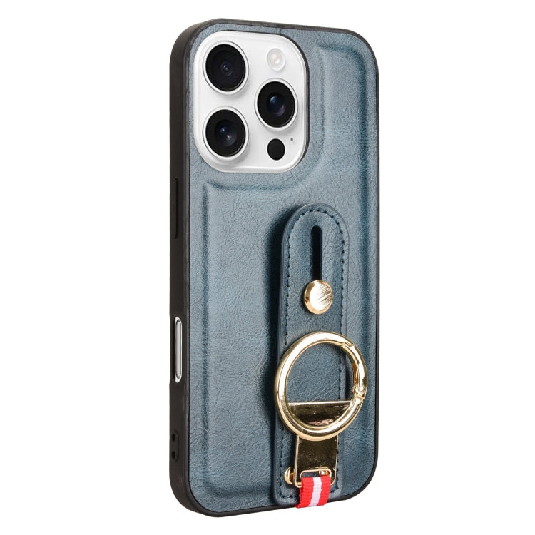 For iPhone 16 Pro Wristband Leather Back Phone Case