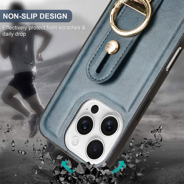 For iPhone 16 Pro Wristband Leather Back Phone Case