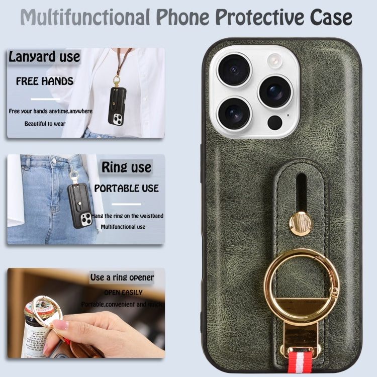 For iPhone 16 Pro Wristband Leather Back Phone Case