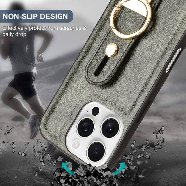For iPhone 16 Pro Wristband Leather Back Phone Case
