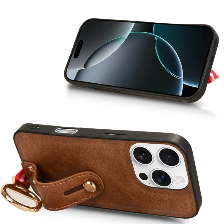 For iPhone 16 Pro Wristband Leather Back Phone Case