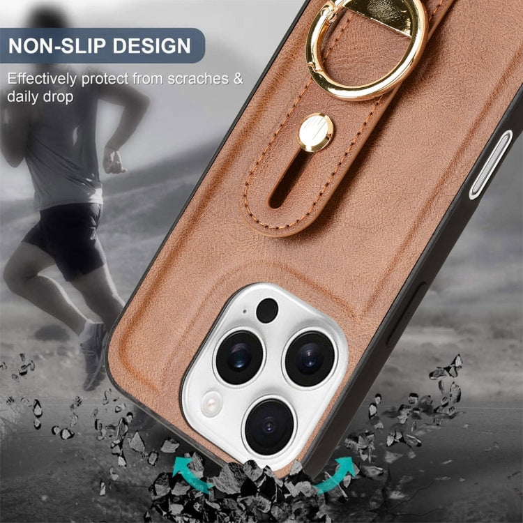 For iPhone 16 Pro Wristband Leather Back Phone Case