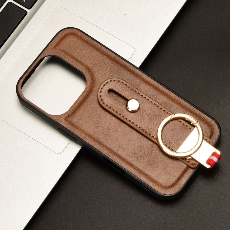For iPhone 16 Pro Wristband Leather Back Phone Case
