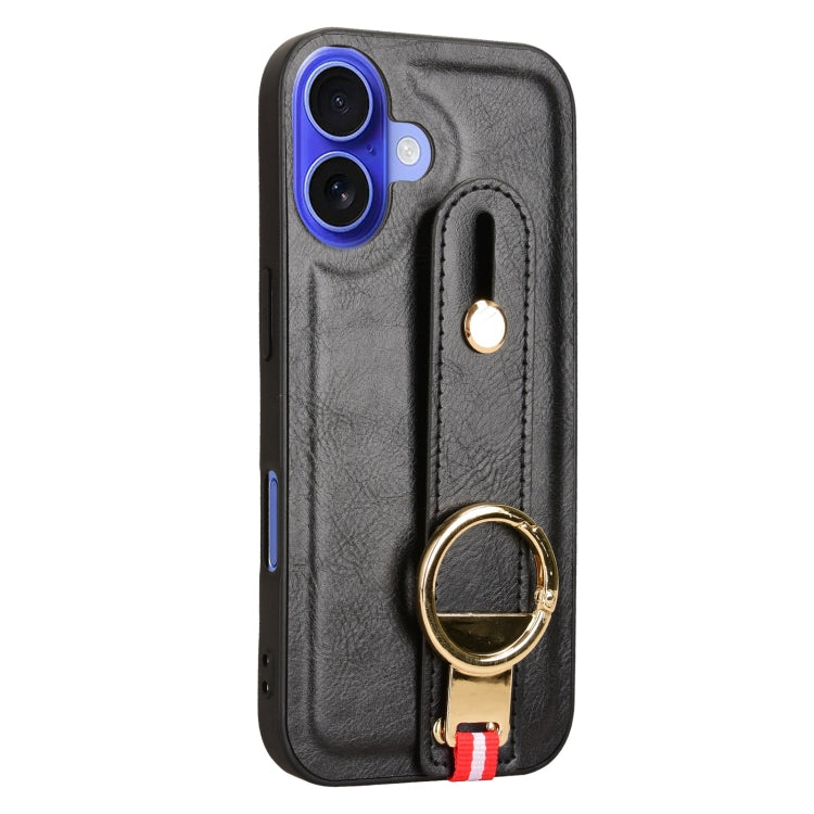 For iPhone 16 Wristband Leather Back Phone Case
