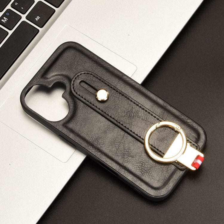 For iPhone 16 Wristband Leather Back Phone Case