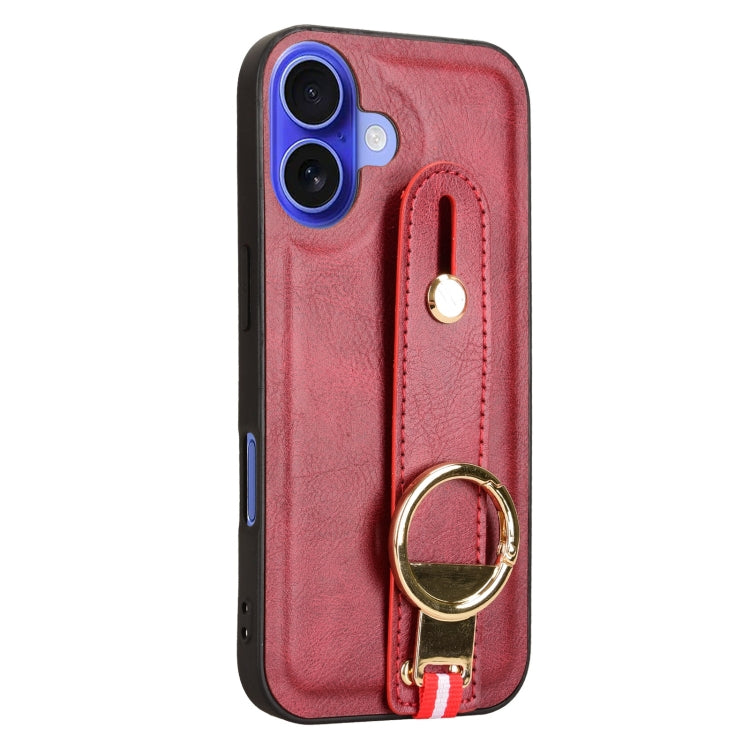 For iPhone 16 Wristband Leather Back Phone Case