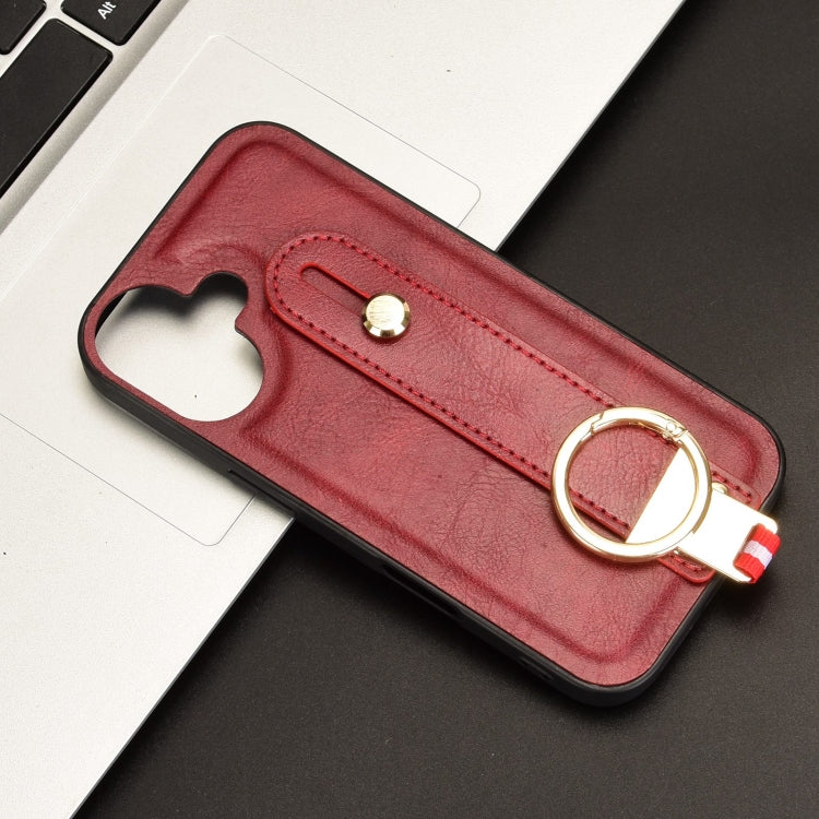 For iPhone 16 Wristband Leather Back Phone Case