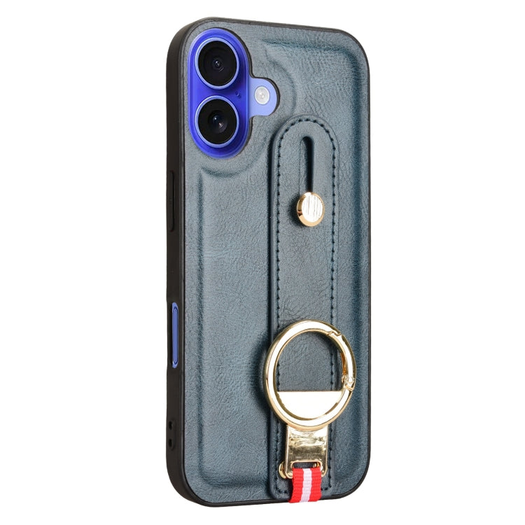 For iPhone 16 Wristband Leather Back Phone Case