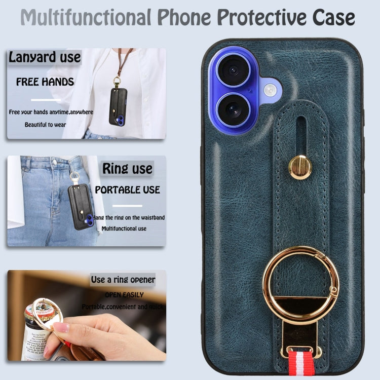 For iPhone 16 Wristband Leather Back Phone Case