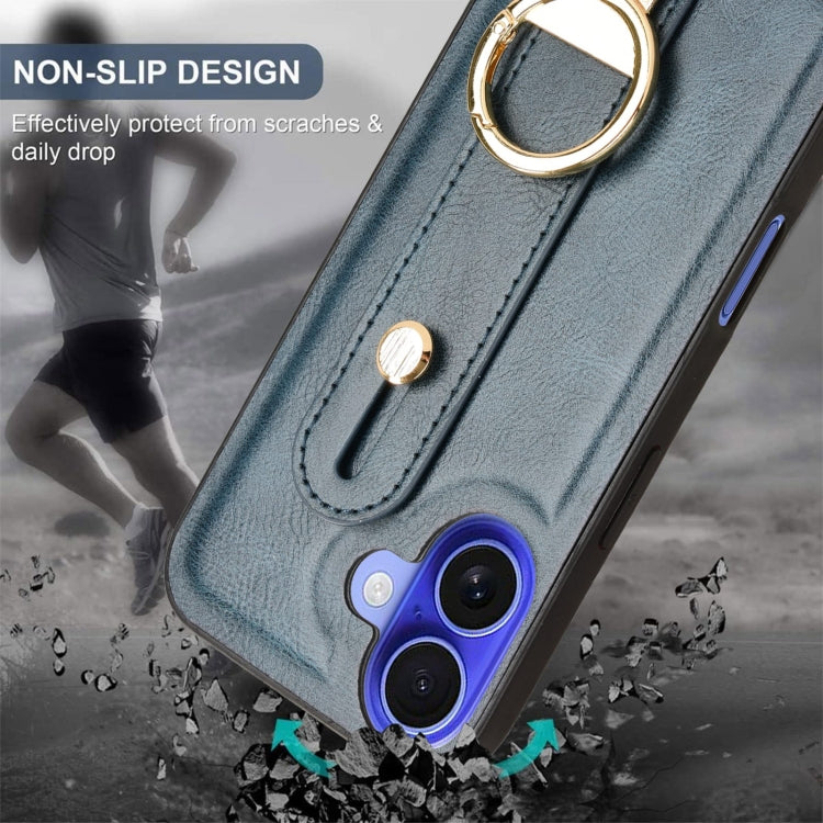 For iPhone 16 Wristband Leather Back Phone Case