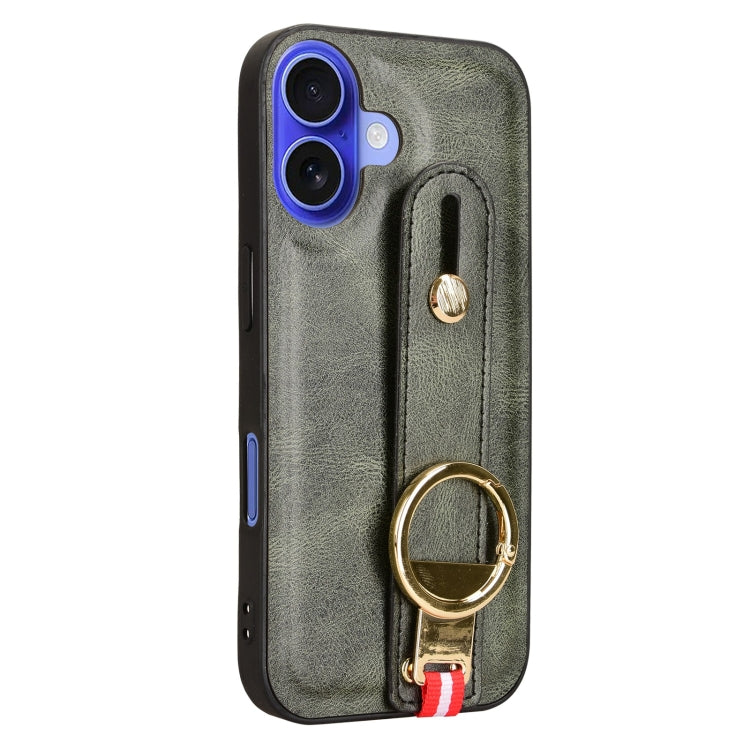 For iPhone 16 Wristband Leather Back Phone Case