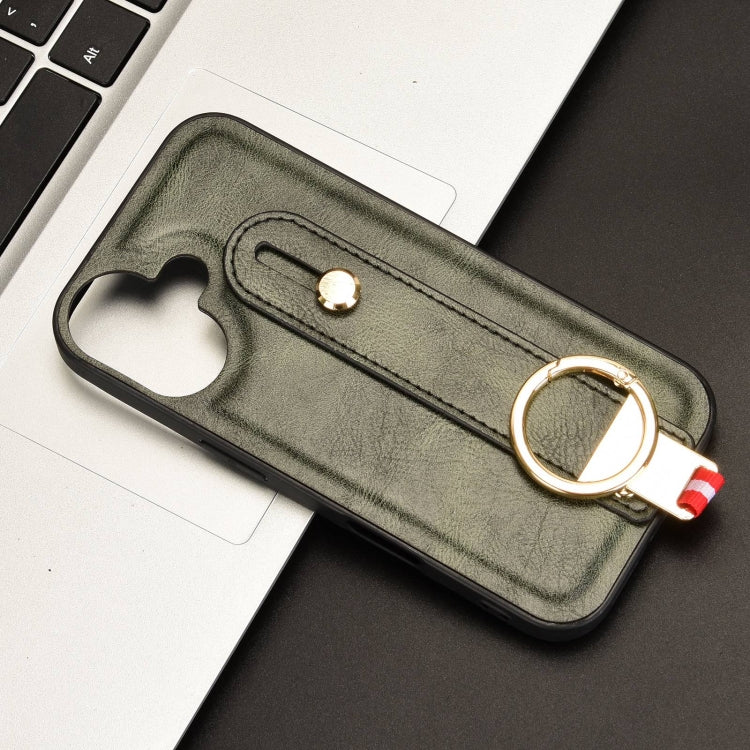 For iPhone 16 Wristband Leather Back Phone Case