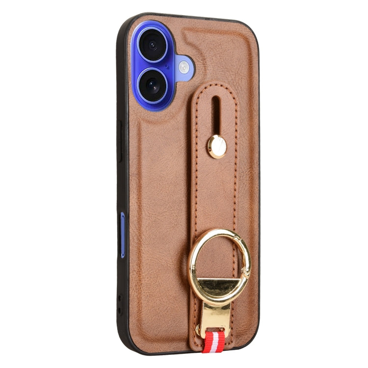For iPhone 16 Wristband Leather Back Phone Case