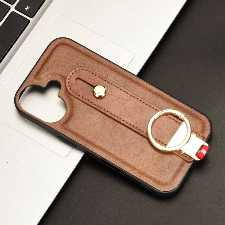 For iPhone 16 Wristband Leather Back Phone Case
