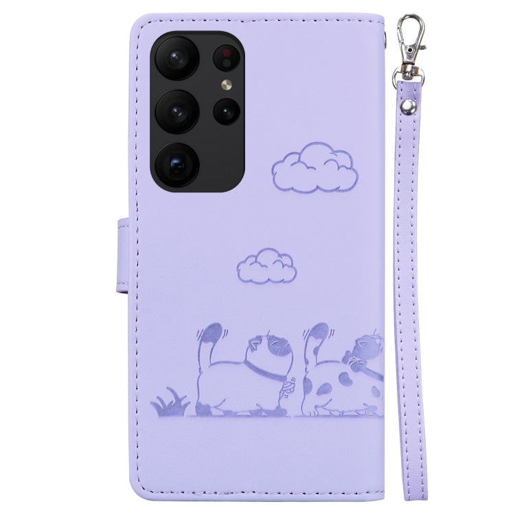 For Samsung Galaxy S23 Ultra 5G Cute Cats RFID Leather Phone Case