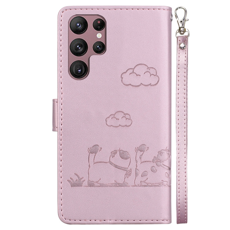 For Samsung Galaxy S22 Ultra 5G Cute Cats RFID Leather Phone Case