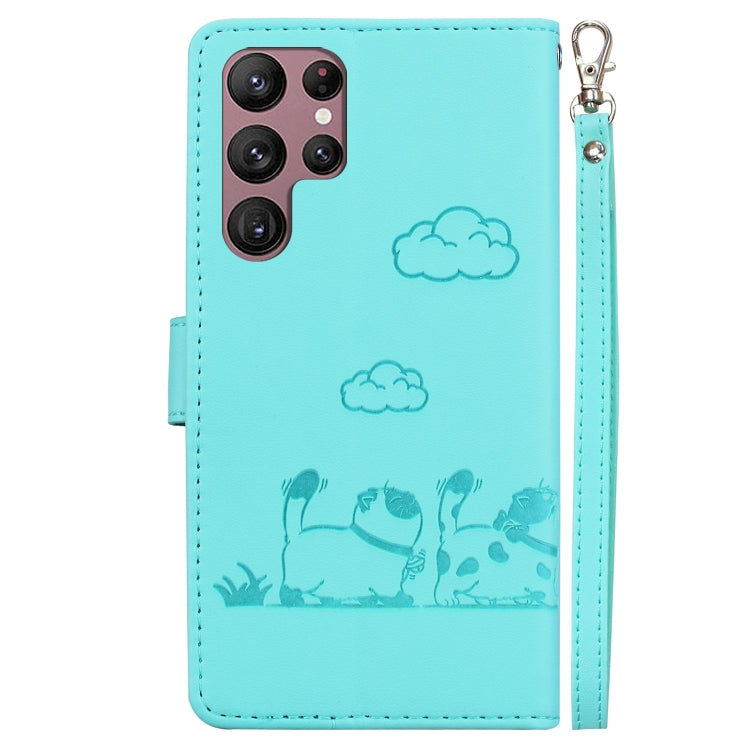 For Samsung Galaxy S22 Ultra 5G Cute Cats RFID Leather Phone Case