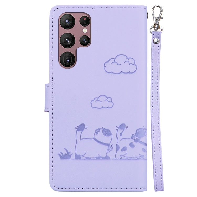 For Samsung Galaxy S22 Ultra 5G Cute Cats RFID Leather Phone Case