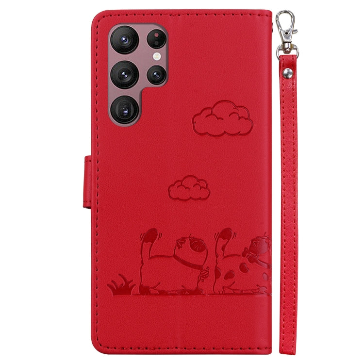 For Samsung Galaxy S22 Ultra 5G Cute Cats RFID Leather Phone Case