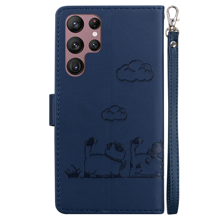 For Samsung Galaxy S22 Ultra 5G Cute Cats RFID Leather Phone Case