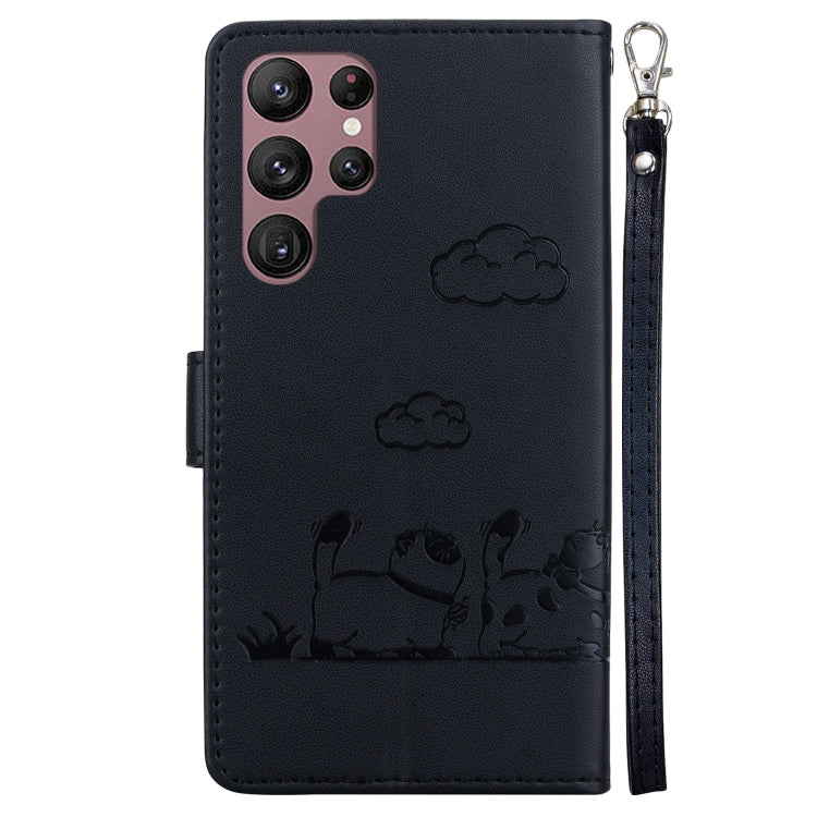 For Samsung Galaxy S22 Ultra 5G Cute Cats RFID Leather Phone Case