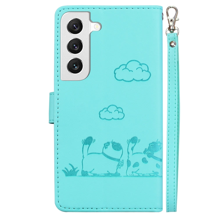 For Samsung Galaxy S22 5G Cute Cats RFID Leather Phone Case