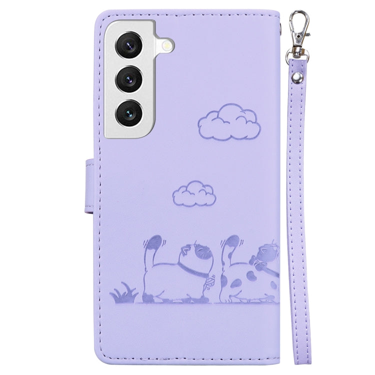 For Samsung Galaxy S22 5G Cute Cats RFID Leather Phone Case