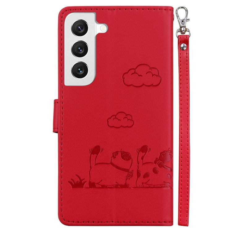 For Samsung Galaxy S22 5G Cute Cats RFID Leather Phone Case