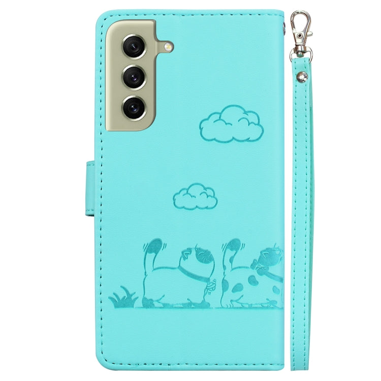 For Samsung Galaxy S21+ 5G Cute Cats RFID Leather Phone Case
