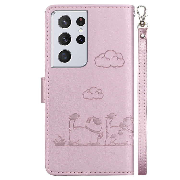 For Samsung Galaxy S21 Ultra 5G Cute Cats RFID Leather Phone Case